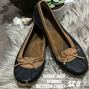 Western Chief Classic Duck Skimmers-Sz 8-Black/Tan Uppers